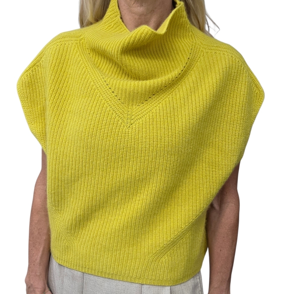 Anthropologie 100% Cashmere Sleeveless Turtleneck Sweater XS Yellow Cropped - Picture 2 of 9